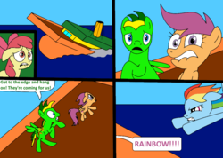 Size: 1023x728 | Tagged: safe, artist:didgereethebrony, rainbow dash, scootaloo, oc, oc:didgeree, comic:wreck of the renaissance, g4, ship, ship sinking, sinking, sinking ship