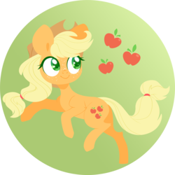 Size: 4000x4000 | Tagged: safe, artist:belka-sempai, applejack, earth pony, pony, apple, cowboy hat, cutie mark, cutie mark background, female, food, gradient background, hat, hooves, lineless, mare, smiling, solo