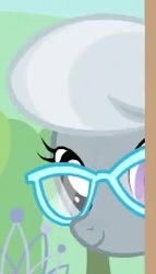 Size: 154x270 | Tagged: safe, screencap, silver spoon, earth pony, pony, g4, one bad apple, cropped, female, filly, glasses, looking at you, lurking, solo