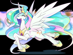 Size: 1600x1217 | Tagged: safe, artist:tyuubatu, princess celestia, alicorn, pony, g4, horse play, cute, cutelestia, eyes closed, female, happy, mare, open mouth, prancelestia, solo