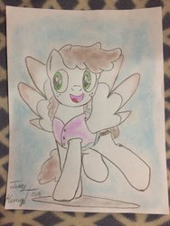 Size: 1024x1365 | Tagged: safe, artist:jerrykenway, oc, oc only, oc:graph travel, pony, balancing, clothes, female, freckles, mare, solo, traditional art, vest