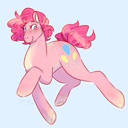 Size: 2000x2000 | Tagged: safe, artist:artistwave, pinkie pie, earth pony, pony, g4, alternate hairstyle, blushing, coat markings, cutie mark, dappled, female, freckles, high res, looking sideways, mare, redesign, simple background, smiling, solo