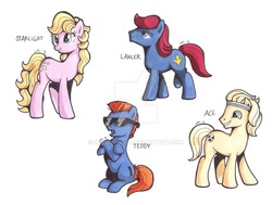 Size: 1024x774 | Tagged: safe, artist:innudoggy, ace, lancer, starlight (g1), teddy, earth pony, pony, g1, g4, my little pony tales, deviantart watermark, female, g1 to g4, generation leap, male, obtrusive watermark, watermark