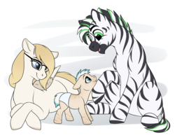 Size: 4000x3200 | Tagged: safe, artist:honiibree, oc, oc only, hybrid, pegasus, pony, zebra, zony, baby, baby pony, colored hooves, cute, diaper, eye contact, family, father and daughter, female, floppy ears, foal, glasses, looking at each other, male, mare, mother and daughter, mother and father, offspring, prone, simple background, sitting, weapons-grade cute, white background, zebra oc