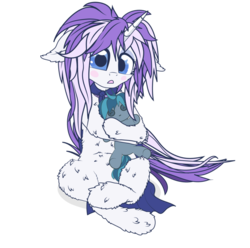 Size: 1024x1017 | Tagged: safe, artist:lexifyrestar, oc, oc only, oc:lexi fyrestar, pony, bandana, blushing, cape, clothes, cuddling, female, floppy ears, fluffy, mare, misleading source, plushie, simple background, sitting, transparent background