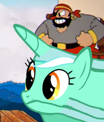 Size: 348x408 | Tagged: safe, lyra heartstrings, pony, unicorn, g4, captain brineybeard, crossover, cuphead, eyepatch, photoshop, pirate, pirate ship, russian meme, ship, wat, wtf