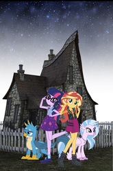 Size: 767x1159 | Tagged: safe, editor:php77, gallus, sci-twi, silverstream, sunset shimmer, twilight sparkle, classical hippogriff, griffon, hippogriff, equestria girls, g4, my little pony equestria girls: better together, school daze