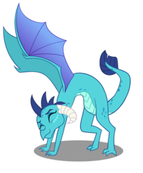 Size: 771x931 | Tagged: safe, artist:queencold, princess ember, dragon, g4, behaving like a cat, cute, dragoness, emberbetes, eyes closed, female, simple background, solo, spread wings, stretching, transparent background, wings