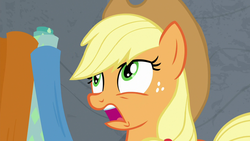 Size: 1280x720 | Tagged: safe, screencap, applejack, earth pony, pony, g4, horse play, female, freckles, mare, open mouth, solo
