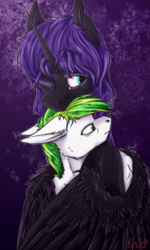 Size: 1200x2000 | Tagged: safe, artist:crysome-somecry, oc, oc only, oc:cognitio dissonantia, oc:white night, alicorn, earth pony, pony, female, hug, male, mare, simple background, stallion, winghug