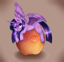 Size: 4571x4429 | Tagged: safe, artist:misucats, twilight sparkle, alicorn, pony, g4, absurd resolution, apple, cute, female, food, looking at you, mare, micro, solo, tiny ponies, twilight sparkle (alicorn)