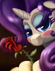 Size: 1351x1750 | Tagged: safe, alternate version, artist:noctomaeus, rarity, pony, g4, bedroom eyes, blushing, bust, female, flower, looking at you, mare, portrait, rose, solo