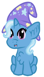 Size: 326x569 | Tagged: safe, artist:harmony-high, trixie, pony, unicorn, g4, chest fluff, chibi, female, mare, simple background, sitting, smiling, solo, transparent background