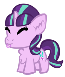 Size: 385x452 | Tagged: safe, artist:harmony-high, starlight glimmer, pony, unicorn, g4, chest fluff, chibi, female, raspberry, simple background, solo, tongue out, transparent background