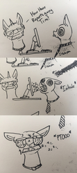 Size: 1280x2880 | Tagged: safe, artist:greyscaleart, oc, oc only, oc:tim, pony, :p, comic, computer, dilated pupils, necktie, silly, tongue out, traditional art, wat