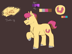 Size: 1600x1200 | Tagged: safe, artist:sapphireshy, oc, oc only, oc:latte punch, earth pony, pony, brown background, male, offspring, parent:donut joe, parent:pinkie pie, parents:pinkiejoe, reference sheet, simple background, solo, stallion, unshorn fetlocks