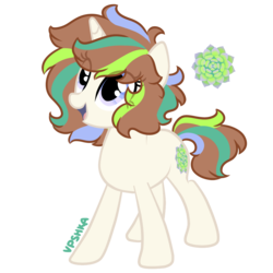 Size: 2000x2000 | Tagged: safe, artist:vpshka, oc, oc only, oc:echeveria, pony, unicorn, cute, female, high res, mare, open mouth, simple background, solo, standing, transparent background