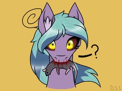 Size: 2048x1536 | Tagged: safe, artist:littlecritter, oc, oc:ember, blood, bust, dead rat, mouth hold, question mark, simple background