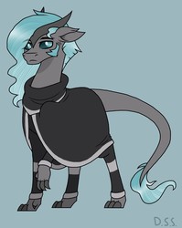 Size: 1224x1536 | Tagged: safe, artist:littlecritter, oc, oc:atraxis silverlance, claws, cloak, clothes, edolon, horns