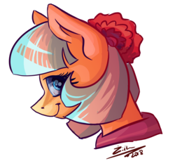 Size: 965x924 | Tagged: safe, artist:tu-kierownik, coco pommel, earth pony, pony, g4, bust, clothes, female, flower, flower in hair, looking at you, mare, profile, scarf, simple background, smiling, solo, transparent background