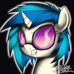 Size: 1806x1806 | Tagged: safe, artist:phoenixrk49, dj pon-3, vinyl scratch, pony, unicorn, g4, black background, female, glasses, looking at you, mare, simple background, solo