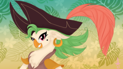 Size: 4156x2333 | Tagged: source needed, safe, artist:silversthreads, captain celaeno, bird, ornithian, parrot, anthro, g4, my little pony: the movie, beauty mark, clothes, ear piercing, earring, female, hat, jewelry, piercing, pirate hat, solo