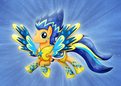 Size: 1600x1131 | Tagged: safe, artist:jucamovi1992, flash sentry, pony, g4, colored wings, epic, male, multicolored wings, rainbow power, rainbow power-ified, rainbow wings, smiling, solo