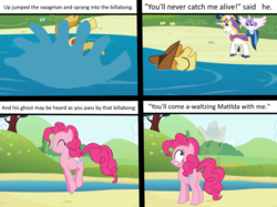 Size: 1024x764 | Tagged: safe, artist:didgereethebrony, braeburn, pinkie pie, princess flurry heart, shining armor, earth pony, ghost, ghost pony, pony, unicorn, comic:waltzing matilda, g4, asphyxiation, banjo patterson, billabong, butt, comic, dead, death, drowning, female, mare, plot, scared, song reference, suicide, waltzing matilda, water