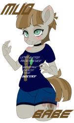 Size: 676x1126 | Tagged: safe, artist:superrosey16, mudbriar, anthro, g4, the maud couple, base used, clothes, female, lady gaga, lovegame, misspelling, mudbramble, rule 63, shirt, simple background, solo, song reference, transparent background