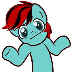 Size: 1052x1050 | Tagged: safe, artist:megasweet, artist:q13e5, pony, celldweller, i dunno lol, looking at you, meme, shrug, shrugpony, simple background, solo, transparent background