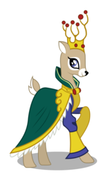 Size: 1020x1602 | Tagged: safe, artist:crimson, idw, queen birch, deer, g4, spoiler:comic27, clothes, crown, doe, dress, idw showified, jewelry, regalia, simple background, solo, transparent background