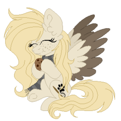 Size: 300x300 | Tagged: safe, artist:mintoria, oc, oc only, oc:dusty, pegasus, pony, cookie, female, food, mare, pixel art, simple background, sitting, solo, transparent background, two toned wings
