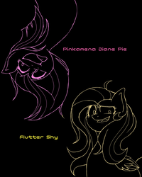 Size: 1200x1500 | Tagged: safe, alternate version, artist:destroyer_aky, fluttershy, pinkie pie, earth pony, pegasus, pony, g4, female, looking at you, mare, pinkamena diane pie