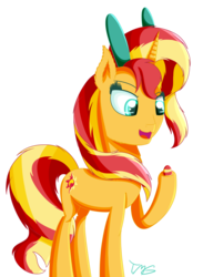 Size: 1280x1752 | Tagged: safe, artist:tlmoonguardian, sunset shimmer, pony, unicorn, g4, bunny ears, easter, easter egg, female, holiday, simple background, solo, transparent background
