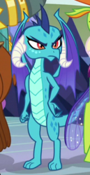 Size: 198x383 | Tagged: safe, screencap, prince rutherford, princess ember, thorax, dragon, g4, school daze, cropped, displeased, hand on hip, solo focus