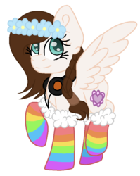 Size: 654x820 | Tagged: safe, artist:mintoria, oc, oc only, oc:melody, pegasus, pony, clothes, female, floral head wreath, flower, headphones, mare, rainbow socks, simple background, socks, solo, striped socks, transparent background