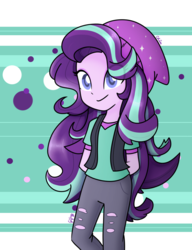 Size: 923x1200 | Tagged: safe, artist:chautung, starlight glimmer, equestria girls, equestria girls specials, g4, my little pony equestria girls: mirror magic, beanie, clothes, cute, female, glimmerbetes, hat, long hair, pants, smiling, solo, vest
