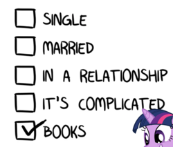 Size: 1138x968 | Tagged: safe, edit, twilight sparkle, pony, unicorn, g4, book, bookhorse, checklist, female, grin, mare, simple background, smiling, solo, squee, that pony sure does love books