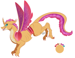 Size: 1549x1199 | Tagged: safe, artist:bijutsuyoukai, oc, oc only, dragonling, half-dragon, hybrid, changeling hybrid, interspecies, magical lesbian spawn, offspring, parent:ocellus, parent:smolder, parents:smolcellus, simple background, solo, transparent background