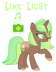 Size: 1024x1303 | Tagged: safe, artist:squeakshimi, oc, oc only, oc:lime light, pony, unicorn, cutie mark, female, mare, offspring, parent:coloratura, parent:snapshot, simple background, solo, transparent background