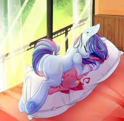 Size: 4200x4100 | Tagged: safe, artist:crystalfilth, pinkie pie, oc, oc:aqua jewel, pony, unicorn, g4, absurd resolution, bedroom, body pillow, sleeping