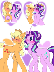 Size: 2100x2800 | Tagged: safe, artist:lolwise, applejack, starlight glimmer, g4, accessory swap, cheek fluff, chest fluff, female, heart eyes, high res, lesbian, ship:glimmerjack, shipping, simple background, transparent background, wingding eyes
