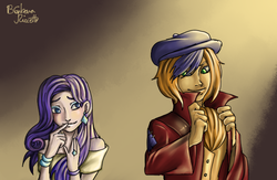 Size: 566x368 | Tagged: safe, artist:anshiin, capper dapperpaws, rarity, human, g4, my little pony: the movie, capperity, female, humanized, male, shipping, straight