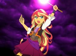 Size: 2064x1520 | Tagged: safe, artist:fantasygerard2000, sunset shimmer, equestria girls, equestria girls specials, g4, my little pony equestria girls: movie magic, clothes, female, magic, open mouth, skirt, sunshim, wand