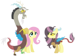 Size: 1024x760 | Tagged: safe, artist:puffydashie01, discord, fluttershy, oc, oc:broken heart, hybrid, g4, base used, female, interspecies offspring, male, offspring, parent:discord, parent:fluttershy, parents:discoshy, ship:discoshy, shipping, simple background, straight, transparent background