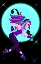 Size: 1650x2550 | Tagged: safe, artist:7los7, aria blaze, equestria girls, g4, clothes, female, headphones, pants, roller skates, shoes, solo