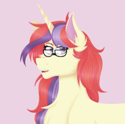 Size: 4785x4737 | Tagged: safe, artist:cornerverse, moondancer, pony, g4, absurd resolution, alternate hairstyle, female, glasses, pink background, simple background, solo
