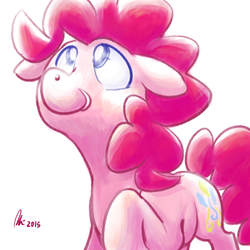 Size: 1200x1200 | Tagged: safe, artist:rwl, pinkie pie, earth pony, pony, g4, female, looking up, raised hoof, smiling, solo