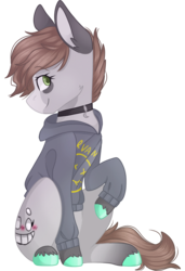 Size: 2048x3000 | Tagged: safe, artist:cinnamontee, oc, oc only, oc:memo, earth pony, pony, clothes, female, high res, hoodie, mare, simple background, sitting, solo, transparent background