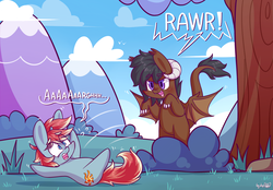Size: 3024x2100 | Tagged: safe, artist:dsp2003, oc, oc:heatwave, oc:onyx quill, dracony, hybrid, kirin, pony, unicorn, bipedal, chibi, claws, cute, dsp2003 is trying to murder us, female, high res, hnnng, horns, male, ocbetes, rawr, style emulation, wings